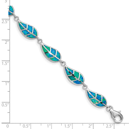 7.5 Zoll Sterlingsilber Rhodiniert Im Labor Erzeugt Opal Einlage Blatt Armband