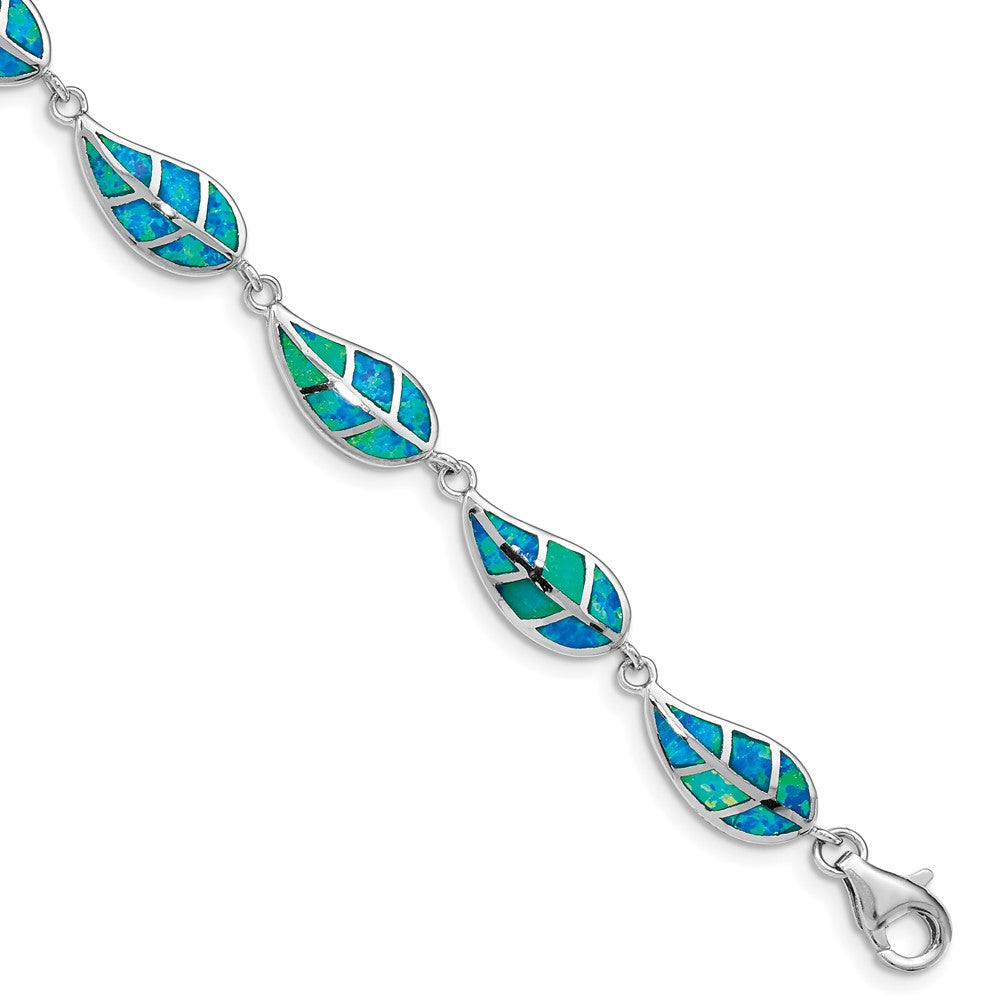 7.5 Zoll Sterlingsilber Rhodiniert Im Labor Erzeugt Opal Einlage Blatt Armband