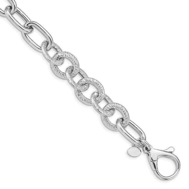 8 Zoll Sterlingsilber Rhodiniert Poliert Strukturiert Fantasieglieder Armband