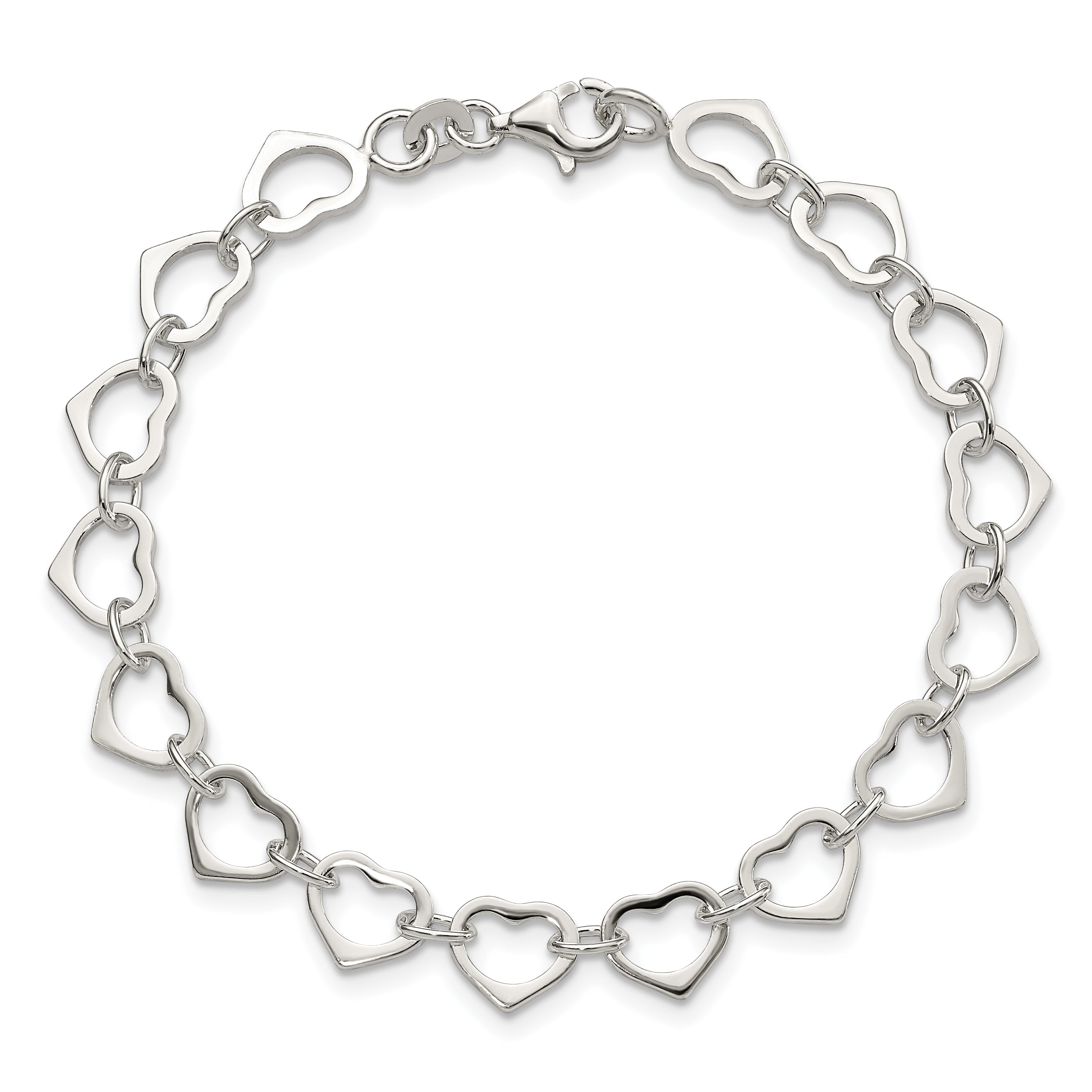 7 Zoll Sterlingsilber Poliert Herz Armband