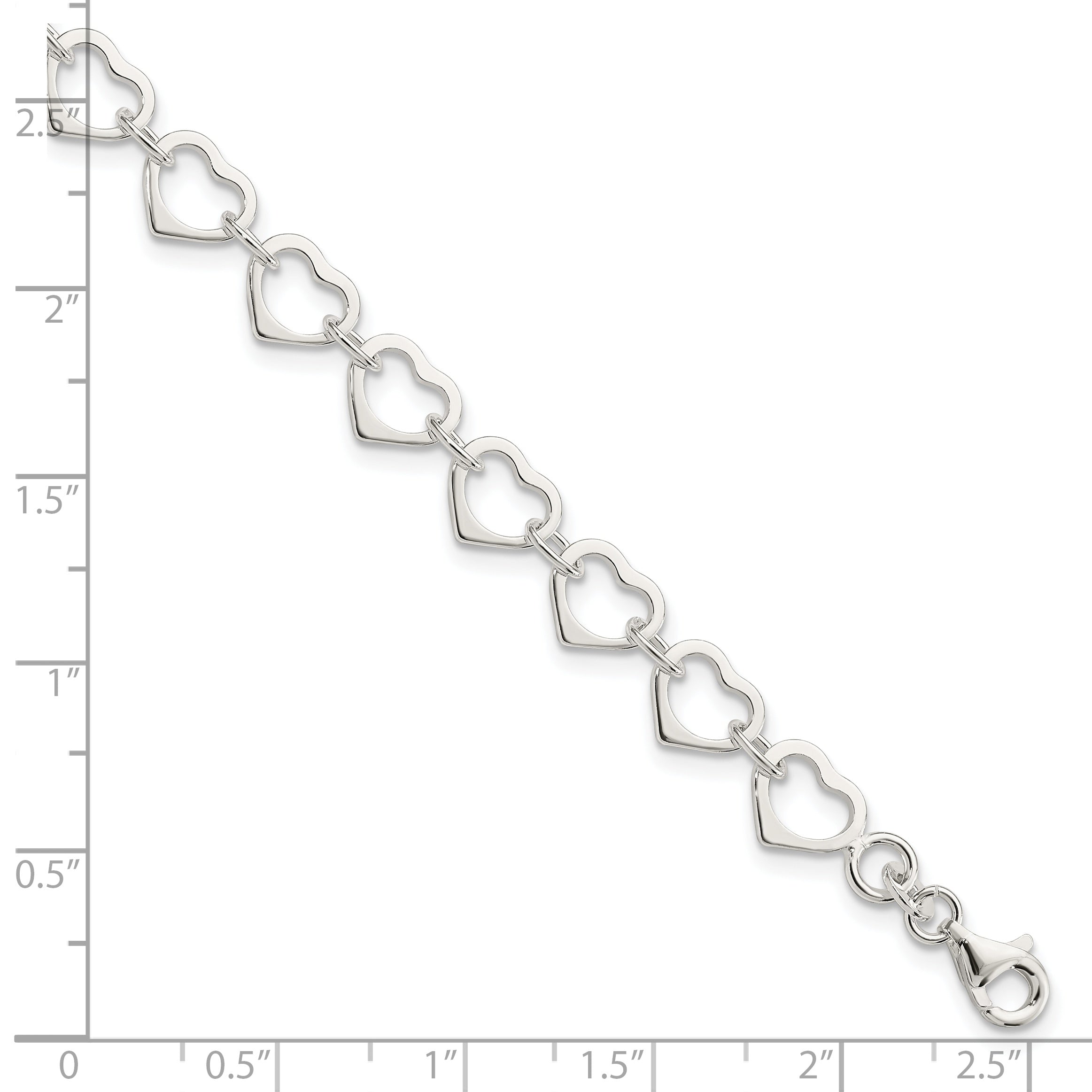 7 Zoll Sterlingsilber Poliert Herz Armband