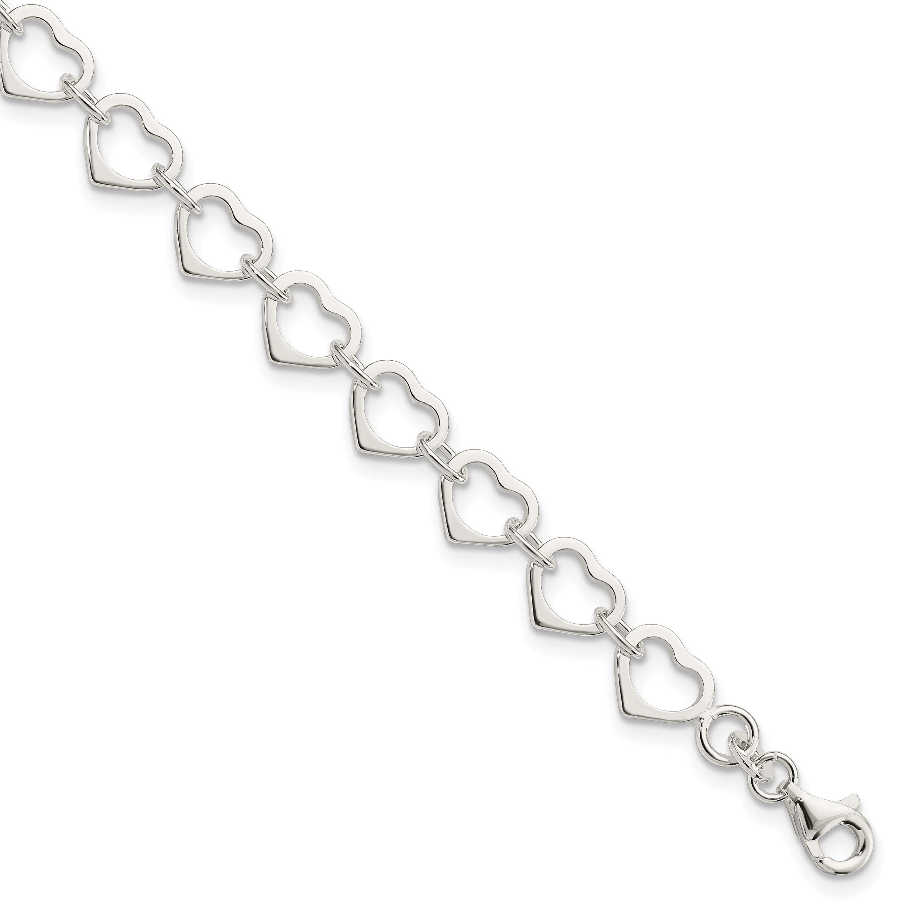 7 Zoll Sterlingsilber Poliert Herz Armband