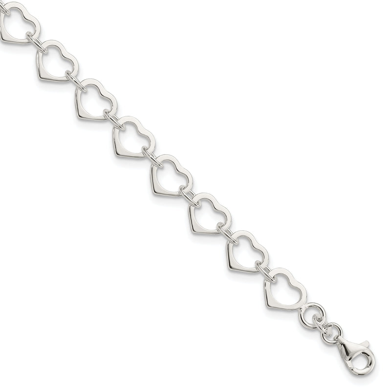 7 Zoll Sterlingsilber Poliert Herz Armband