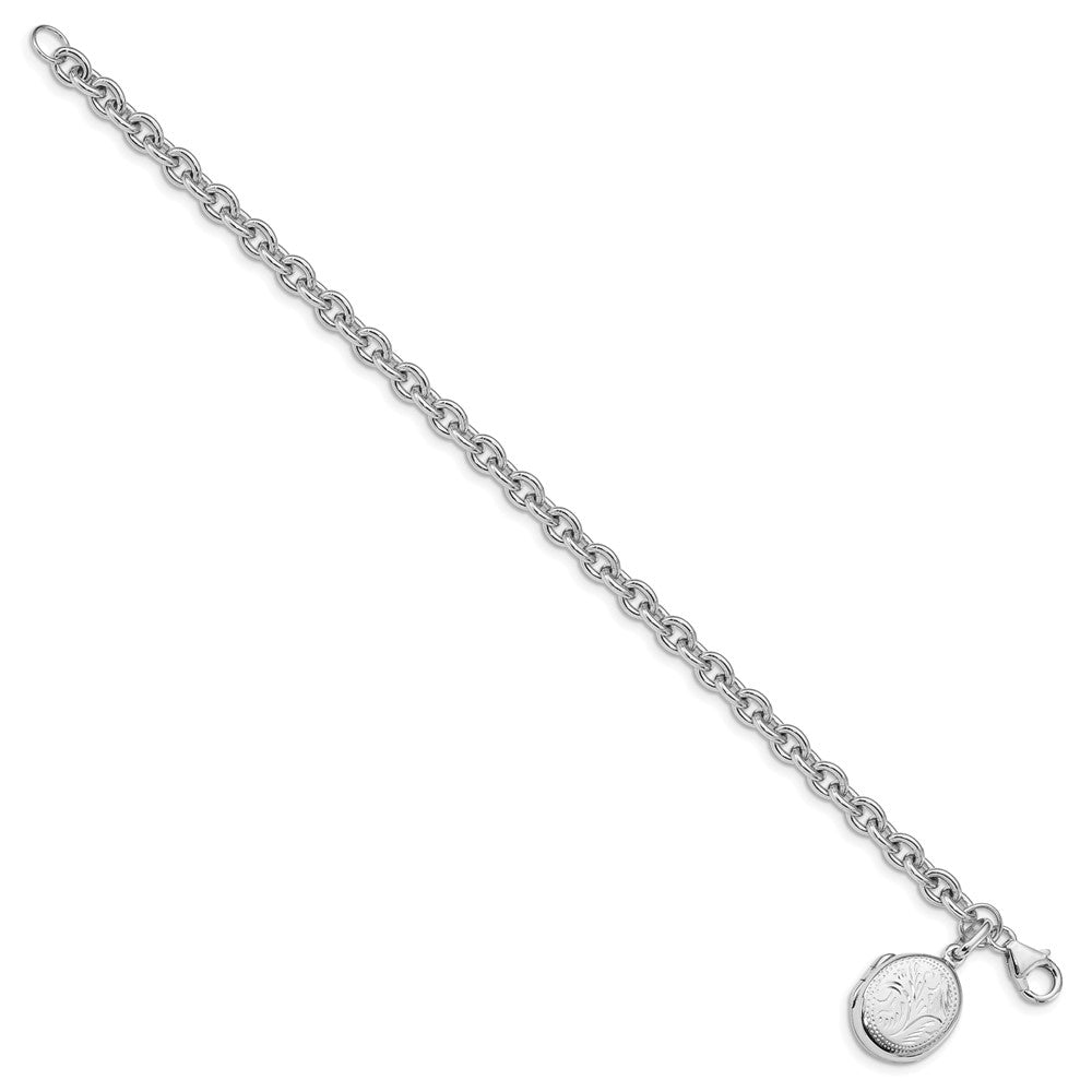 7.25 Zoll Sterlingsilber Rhodiniert Strukturiert Oval Medaillon Armband
