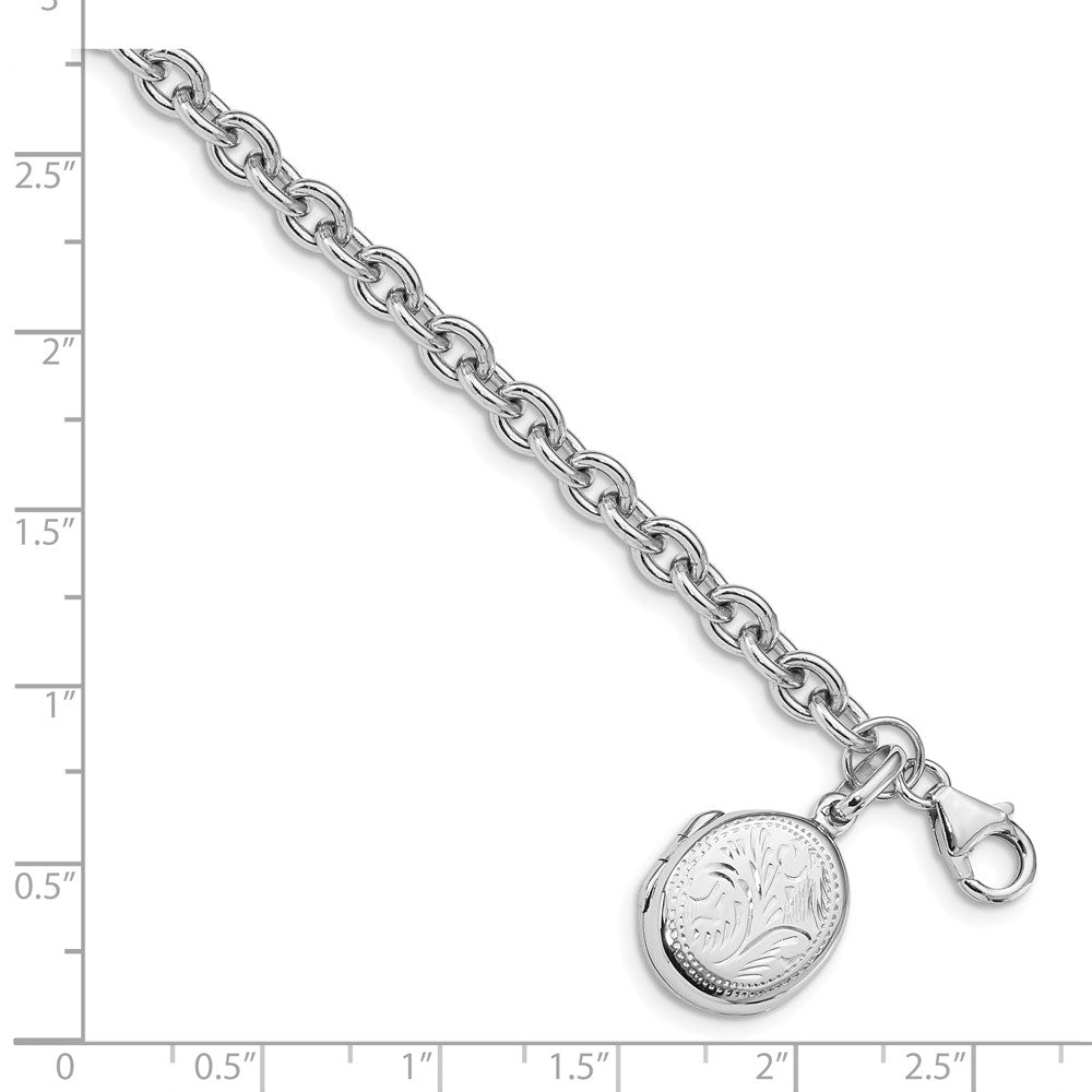 7.25 Zoll Sterlingsilber Rhodiniert Strukturiert Oval Medaillon Armband
