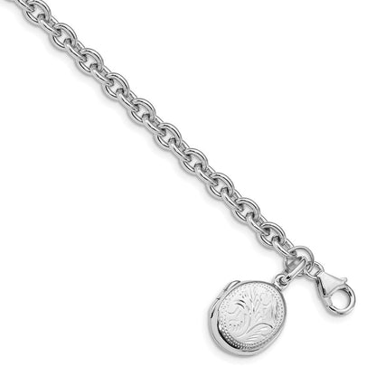 7.25 Zoll Sterlingsilber Rhodiniert Strukturiert Oval Medaillon Armband