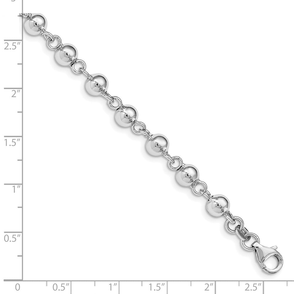 7.5 Zoll Sterlingsilber Rhodiniert 6mm Poliert Perlen Armband
