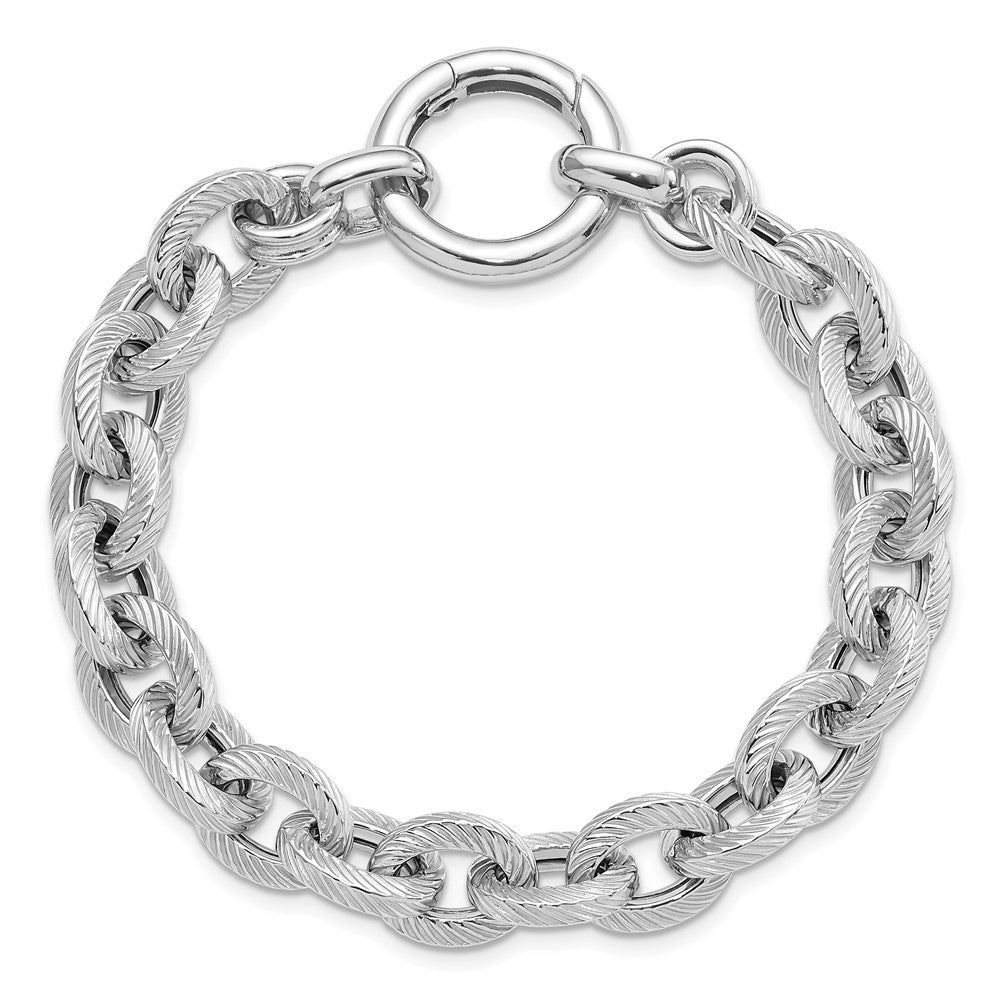 7.5 Zoll Sterlingsilber Rhodiniert Poliert Striped Glieder Armband