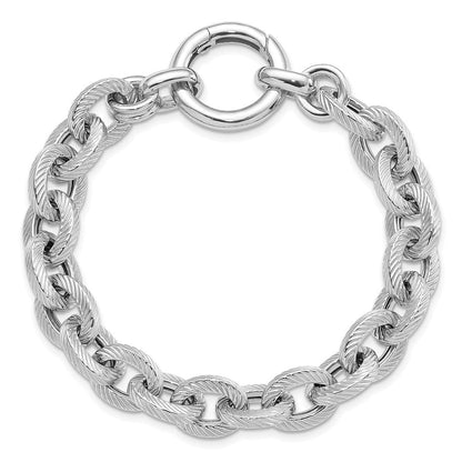 7.5 Zoll Sterlingsilber Rhodiniert Poliert Striped Glieder Armband