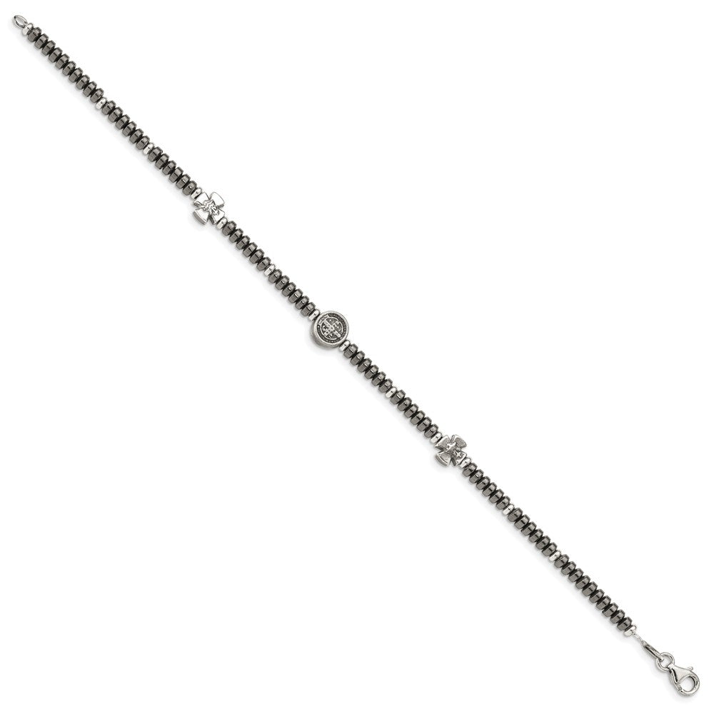 8 Zoll Sterlingsilber Antikisiert Schwarz Perle mit Crosses Armband