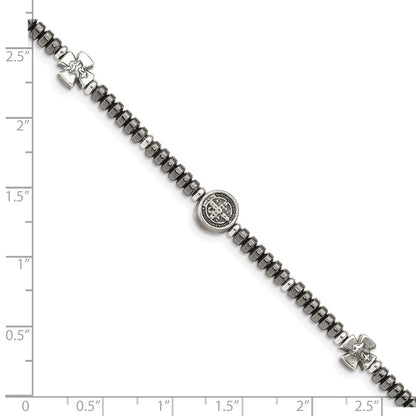8 Zoll Sterlingsilber Antikisiert Schwarz Perle mit Crosses Armband