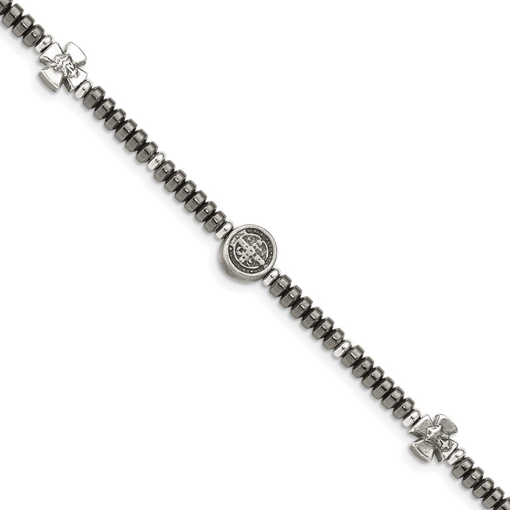 8 Zoll Sterlingsilber Antikisiert Schwarz Perle mit Crosses Armband