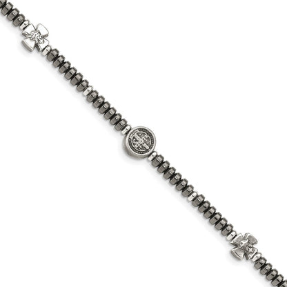 8 Zoll Sterlingsilber Antikisiert Schwarz Perle mit Crosses Armband
