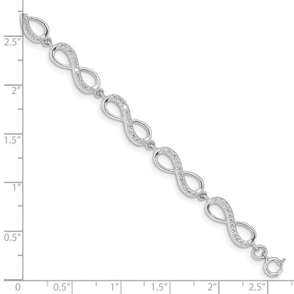 7 Zoll Sterlingsilber Rhodiniert Zirkonia Unendlichkeit Armband