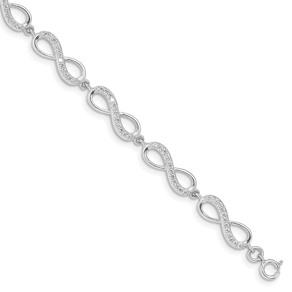 7 Zoll Sterlingsilber Rhodiniert Zirkonia Unendlichkeit Armband