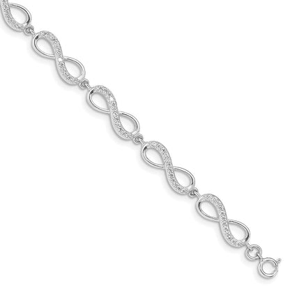 7 Zoll Sterlingsilber Rhodiniert Zirkonia Unendlichkeit Armband