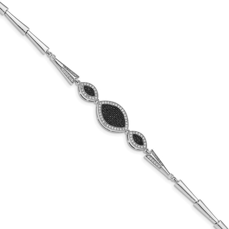 7.5 Zoll Sterlingsilber Rhodiniert Poliert Schwarz und Weiß Zirkonia Armband