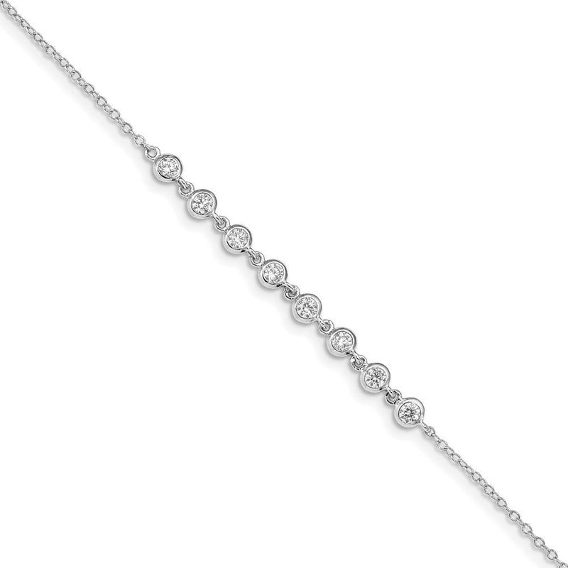 6.75 Zoll Sterlingsilber Rhodiniert Zargenfassung Zirkonia Mit.5 Zoll Verlängerung Armband