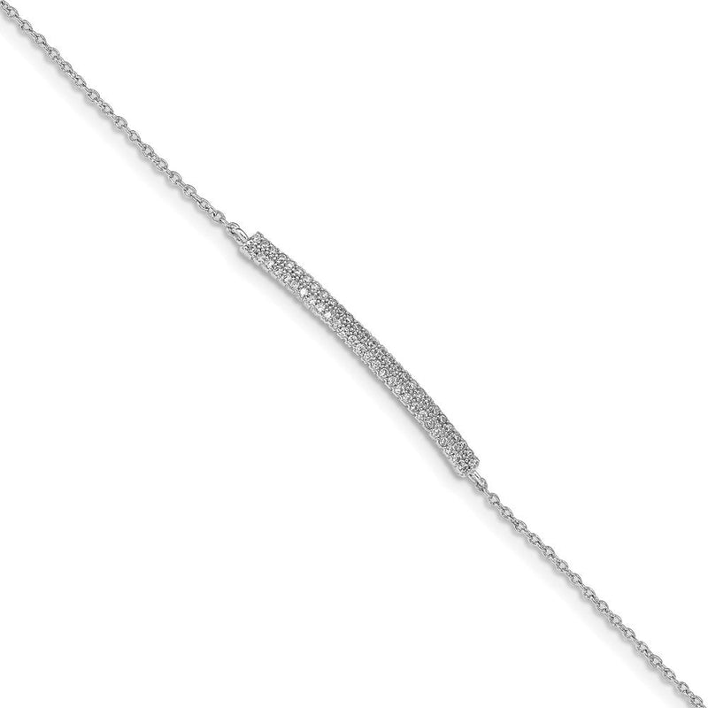 6.5 Zoll Sterlingsilber Rhodiniert 2-row Pavé Zirkonia mit 1 Zoll. Verlängerung. Armband