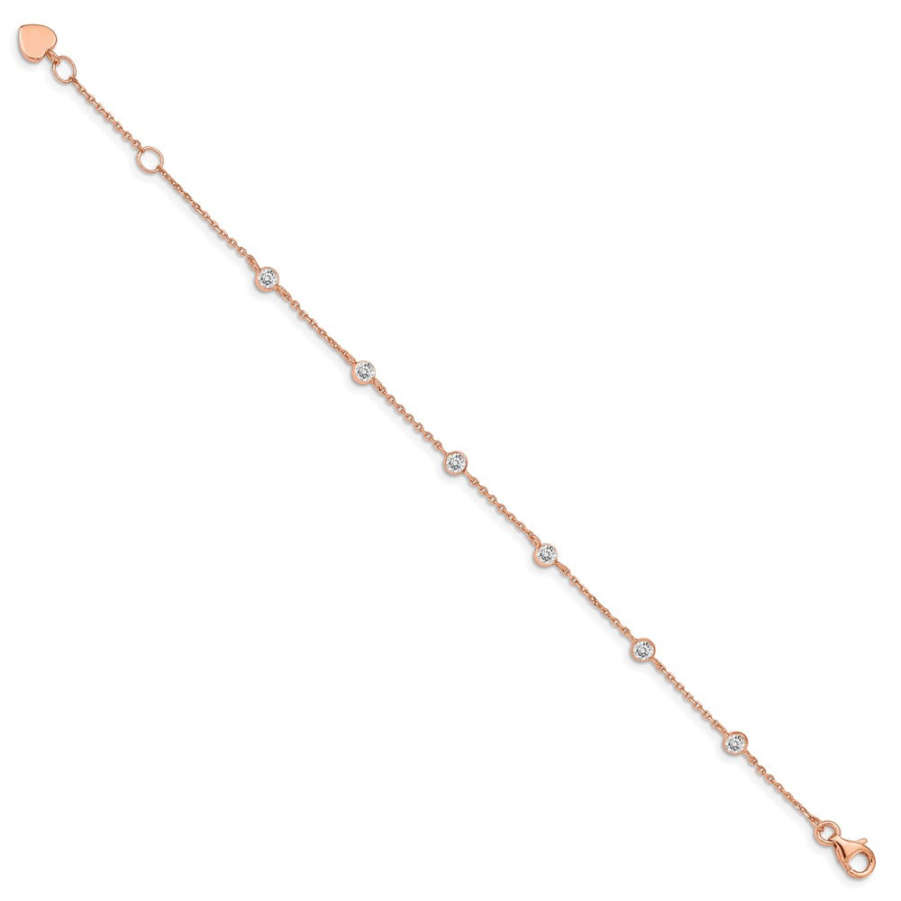 7 Zoll Sterlingsilber Roséfarben Mit.75 Zoll Verlängerung. Zirkonia Herz Armband
