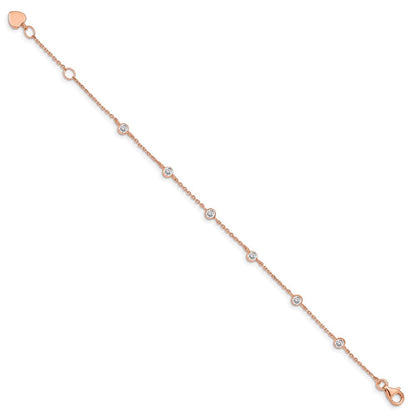7 Zoll Sterlingsilber Roséfarben Mit.75 Zoll Verlängerung. Zirkonia Herz Armband