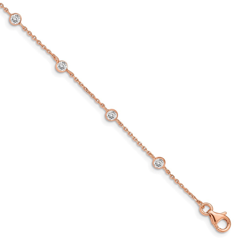 7 Zoll Sterlingsilber Roséfarben Mit.75 Zoll Verlängerung. Zirkonia Herz Armband