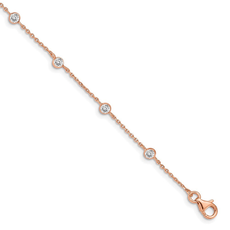 7 Zoll Sterlingsilber Roséfarben Mit.75 Zoll Verlängerung. Zirkonia Herz Armband