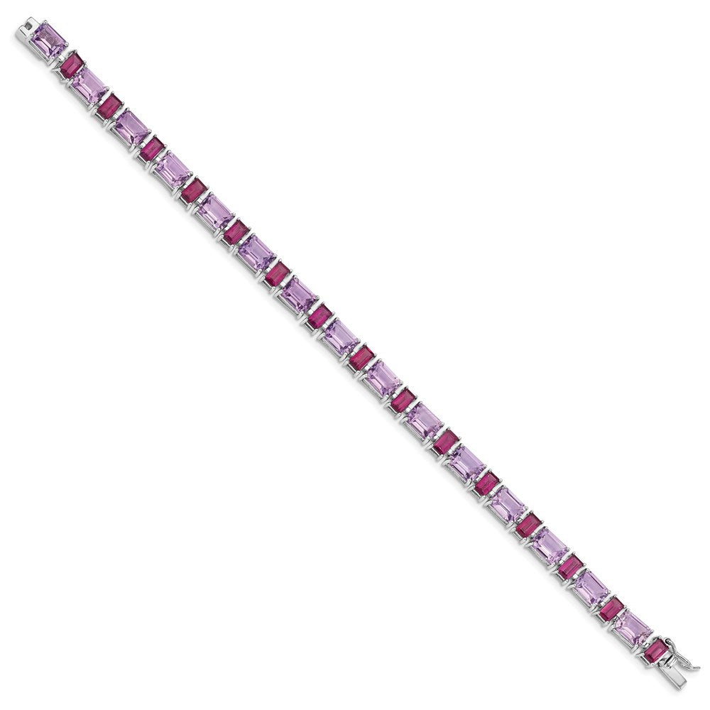 7.5 Zoll Sterlingsilber Rhodiniert Amethyst und Rhodolith Armband