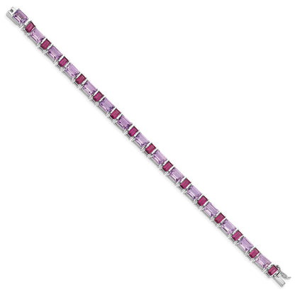 7.5 Zoll Sterlingsilber Rhodiniert Amethyst und Rhodolith Armband