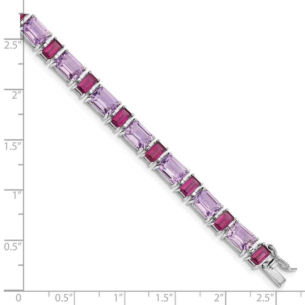 7.5 Zoll Sterlingsilber Rhodiniert Amethyst und Rhodolith Armband