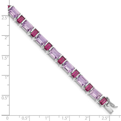 7.5 Zoll Sterlingsilber Rhodiniert Amethyst und Rhodolith Armband