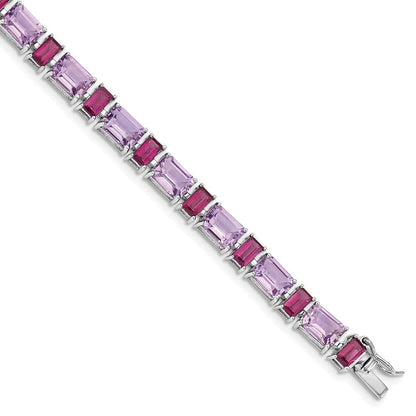 7.5 Zoll Sterlingsilber Rhodiniert Amethyst und Rhodolith Armband