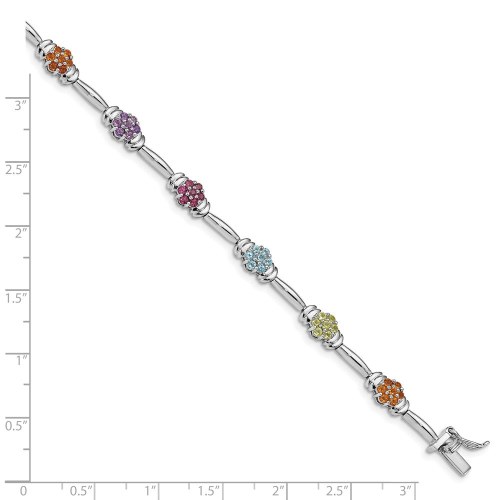 7.5 Zoll Sterlingsilber Rhodiniert Multi-gemstone Armband