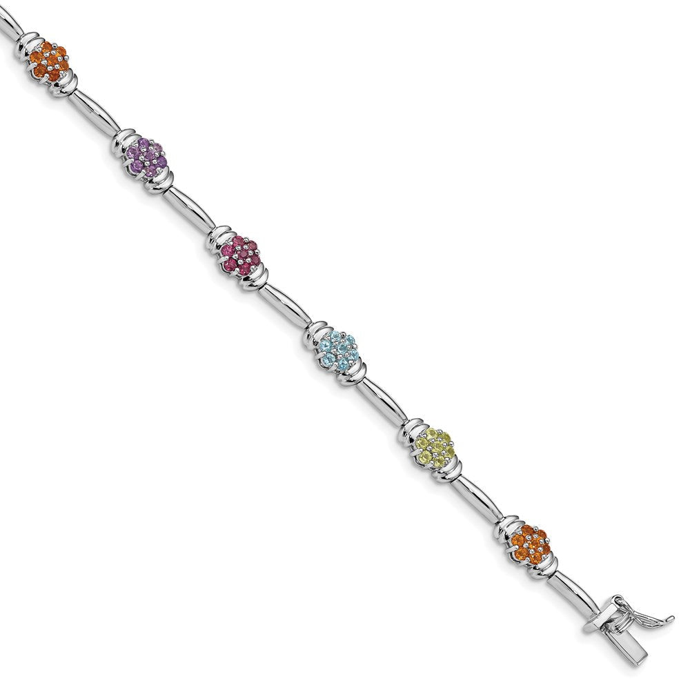 7.5 Zoll Sterlingsilber Rhodiniert Multi-gemstone Armband