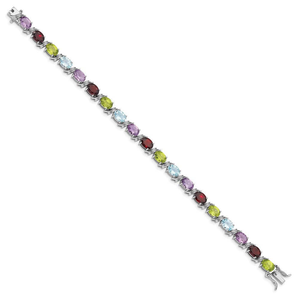 7.5 Zoll Sterlingsilber Rhodiniert Oval Multi-gemstone Armband