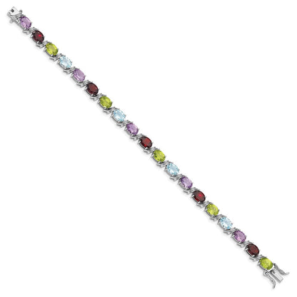 7.5 Zoll Sterlingsilber Rhodiniert Oval Multi-gemstone Armband