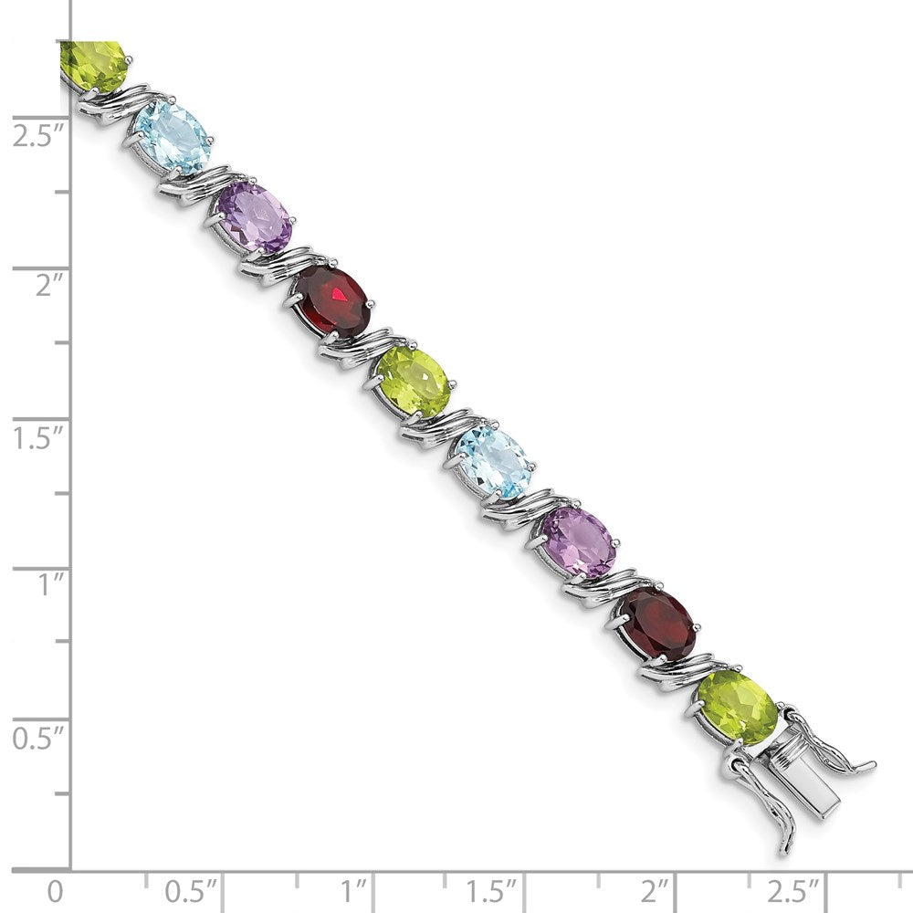 7.5 Zoll Sterlingsilber Rhodiniert Oval Multi-gemstone Armband