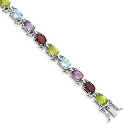 7.5 Zoll Sterlingsilber Rhodiniert Oval Multi-gemstone Armband