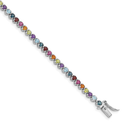 7.5 Zoll Sterlingsilber Rhodiniert Multi-gemstone Tennis Armband