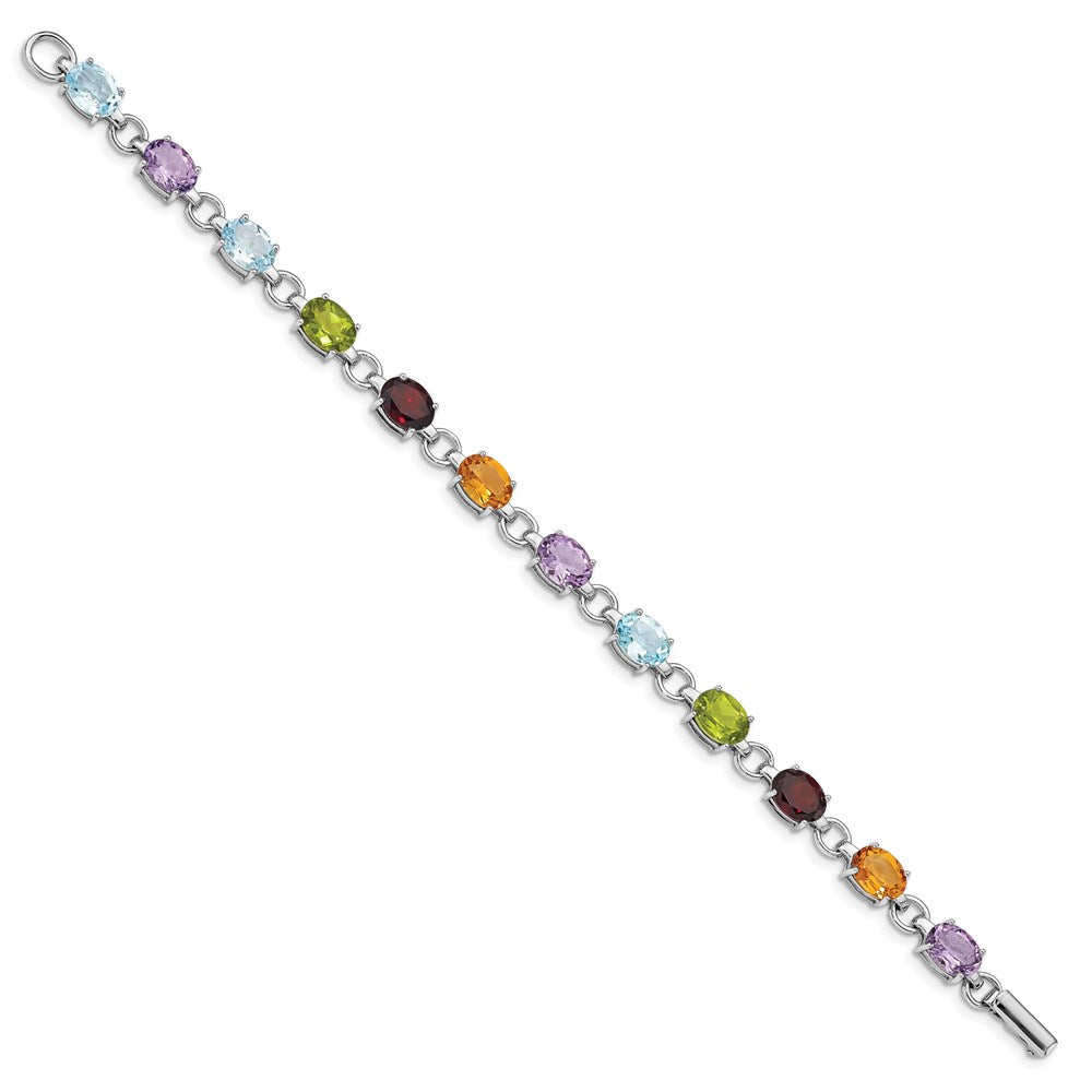 7.25 Zoll Sterlingsilber Rhodiniert Oval Multi-gemstone Armband