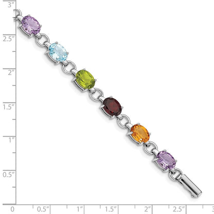 7.25 Zoll Sterlingsilber Rhodiniert Oval Multi-gemstone Armband