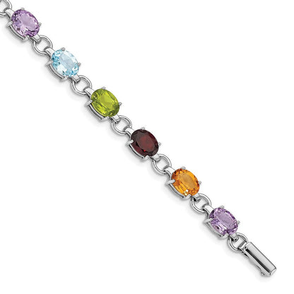 7.25 Zoll Sterlingsilber Rhodiniert Oval Multi-gemstone Armband