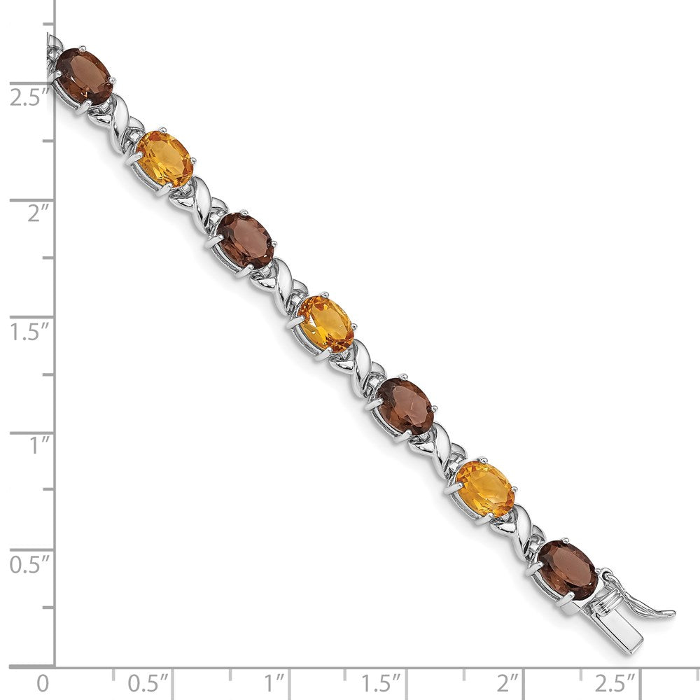 7.5 Zoll Sterlingsilber Rhodiniert Rauch Quarz/citrine/wh.topaz Armband