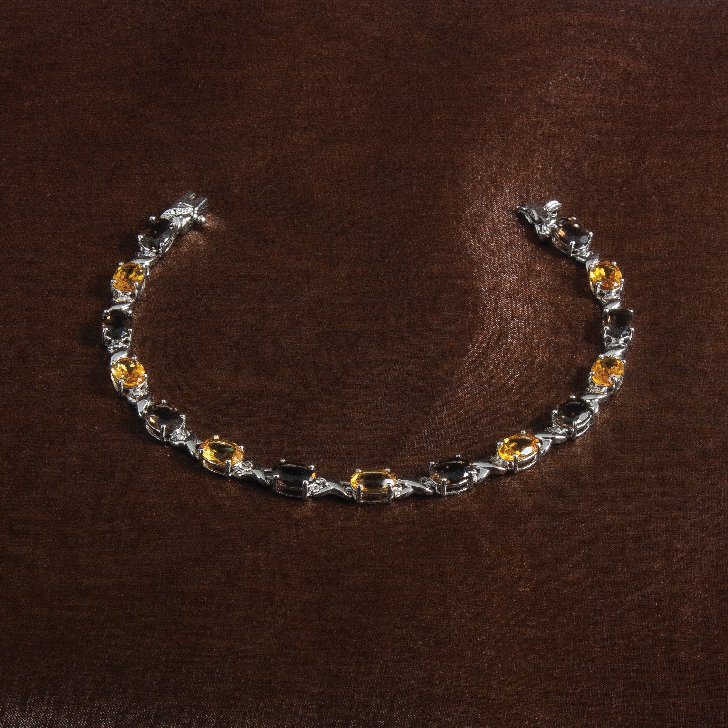 7.5 Zoll Sterlingsilber Rhodiniert Rauch Quarz/citrine/wh.topaz Armband