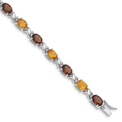 7.5 Zoll Sterlingsilber Rhodiniert Rauch Quarz/citrine/wh.topaz Armband