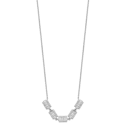 Sterlingsilber Rhodiniert Baguette Zirkonia Bars mit 1 Zoll Verlängerung. Halskette