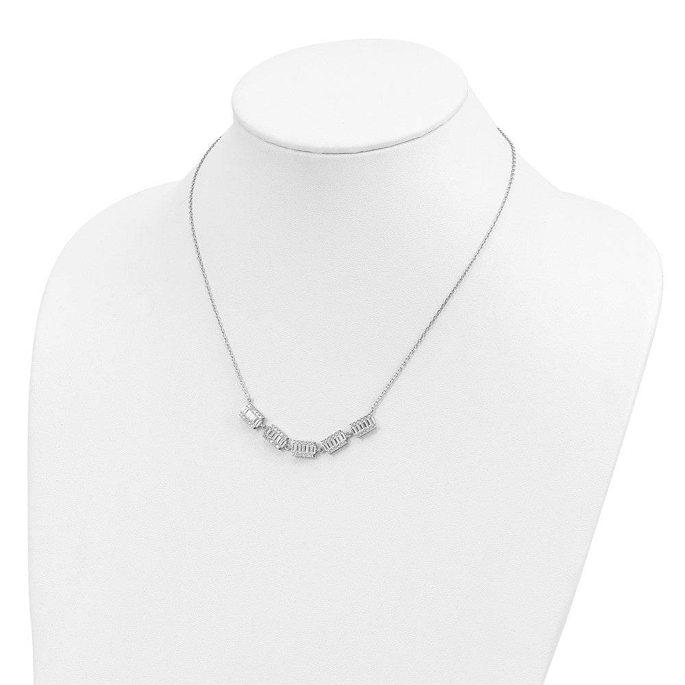 Sterlingsilber Rhodiniert Baguette Zirkonia Bars mit 1 Zoll Verlängerung. Halskette