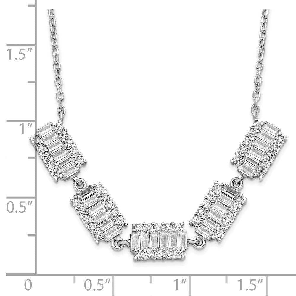 Sterlingsilber Rhodiniert Baguette Zirkonia Bars mit 1 Zoll Verlängerung. Halskette