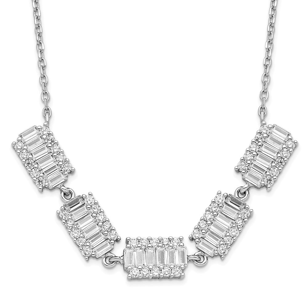 Sterlingsilber Rhodiniert Baguette Zirkonia Bars mit 1 Zoll Verlängerung. Halskette