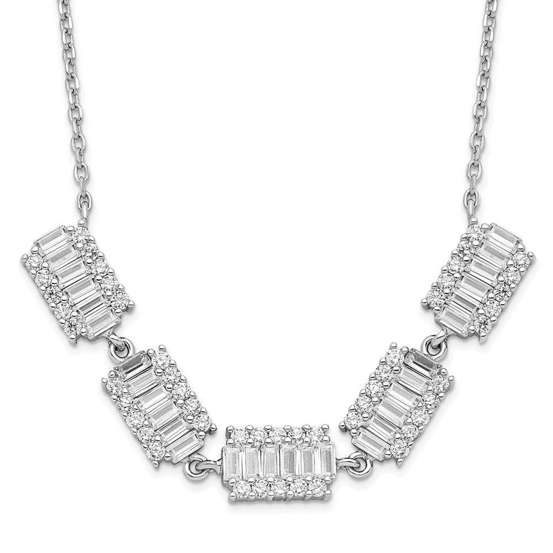 Sterlingsilber Rhodiniert Baguette Zirkonia Bars mit 1 Zoll Verlängerung. Halskette